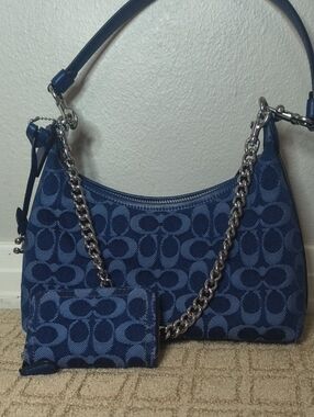 Coach Denim Juliet 25 With Matching Card Case